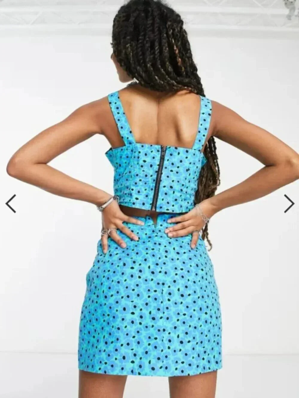 Topshop Blue Daisy Corset Crop Top Mini Skirt Set Size 10